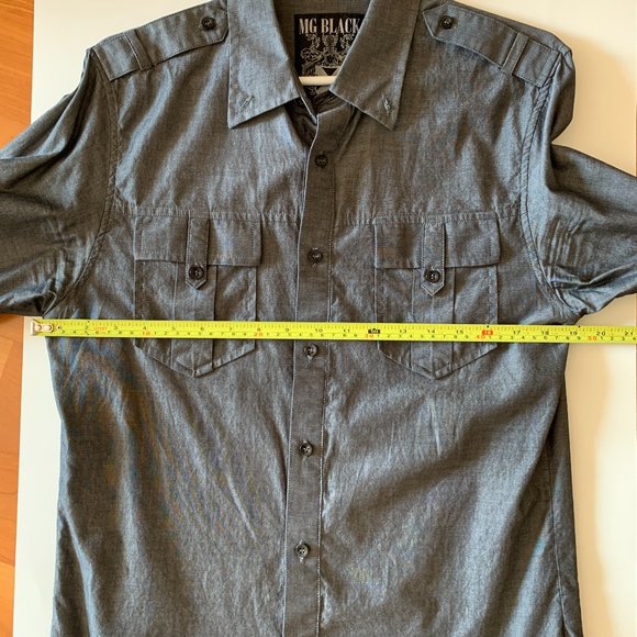 MG Black Men's Shirt Button Down Collar Military Style Size Medium 100% Cotton - Picture 9 of 10